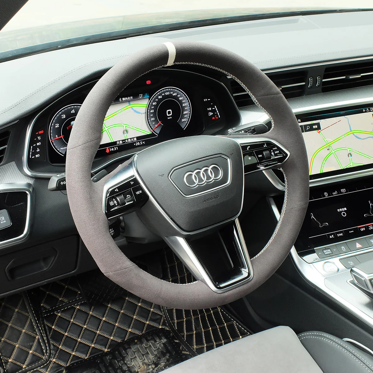 Custom Alcantara Steering Wheel Cover for Audi - Image 3