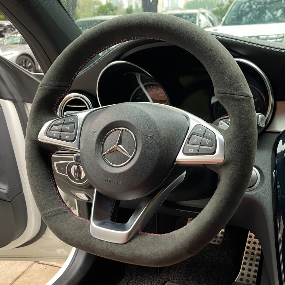 Custom Suede Steering Wheel Cover for Mercedes - Image 3