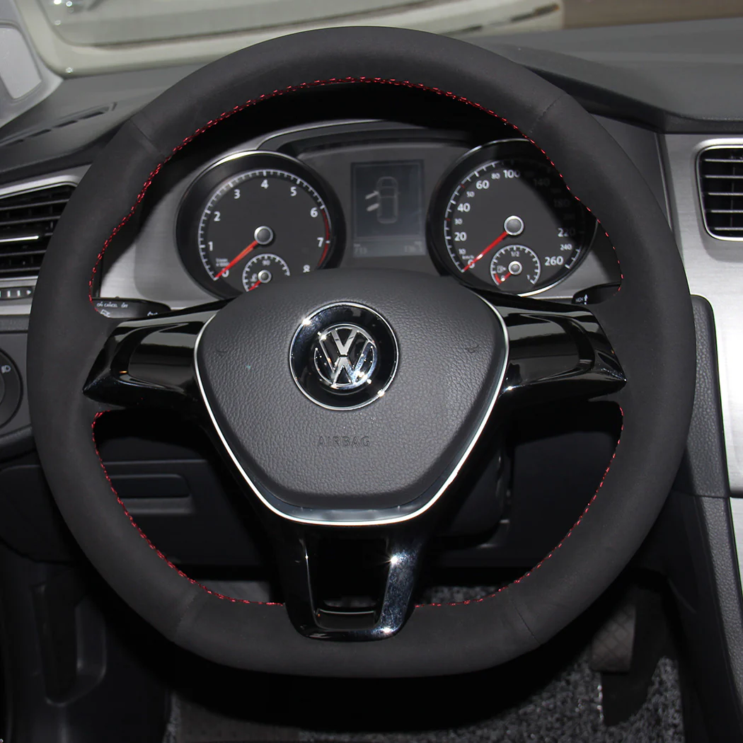 Custom Suede Steering Wheel Cover for VW - Image 3